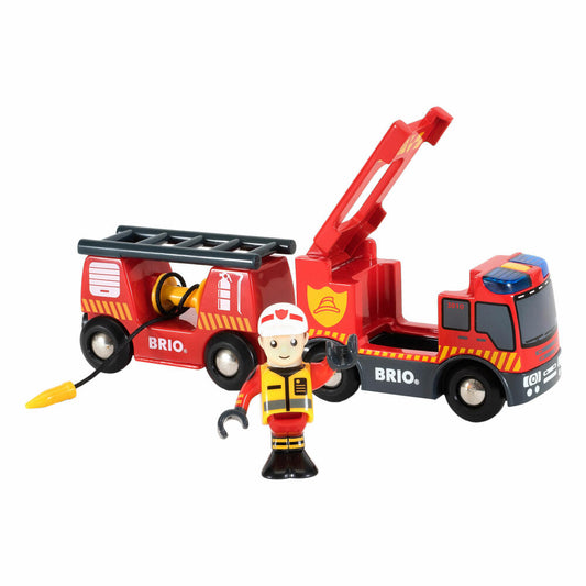 BRIO Feuerwehr-Leiterfahrzeug mit Licht & Sound, 3-tlg., Zubehör, Zubehör für die Holzeisenbahn, Eisenbahn, Holzspielzeug, Holz Spielzeug, 33811