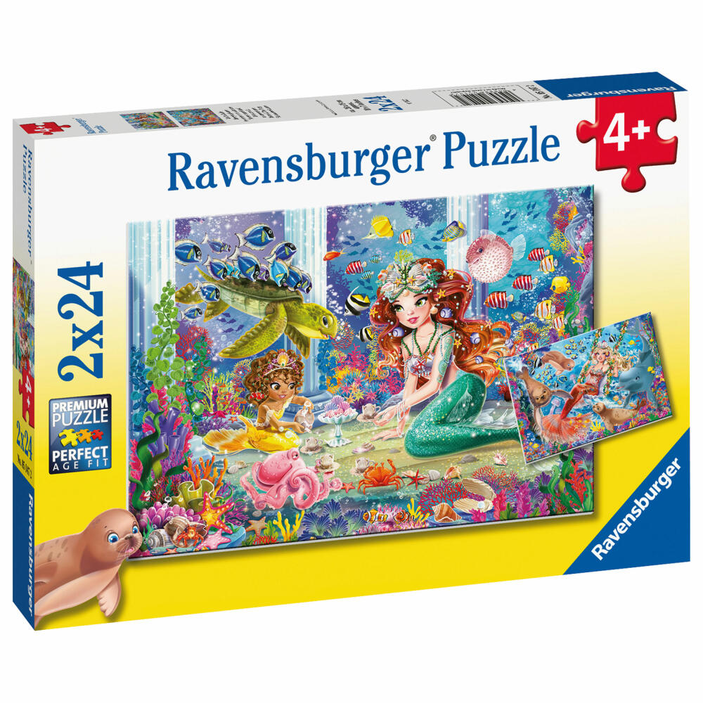 Ravensburger Puzzle Zauberhafte Meerjungfrauen, Kinderpuzzle, Legespiel, Kinderspiel, 2 x 24 Teile, 05147