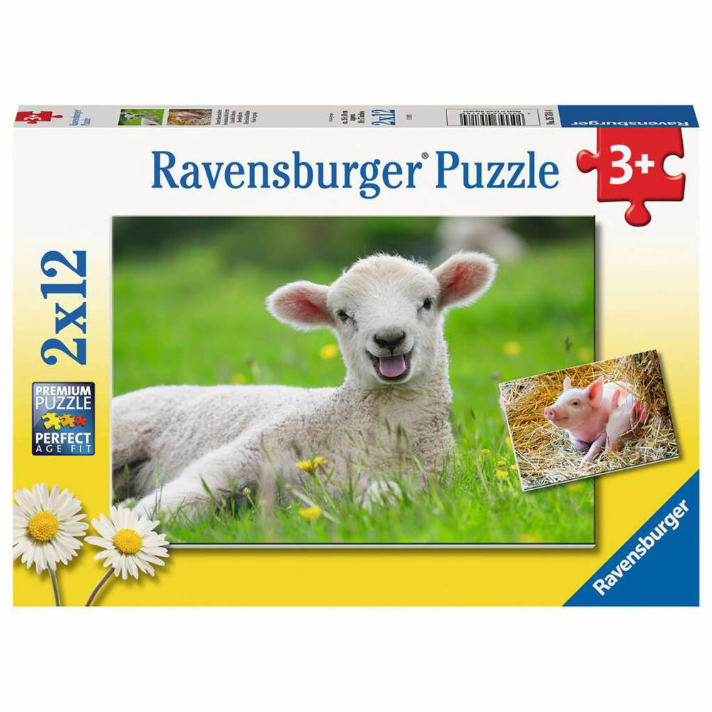 Ravensburger Kinderpuzzle Unsere Bauernhoftiere, Kinder Puzzle, 2 x 12 Teile, ab 3 Jahren, 05718