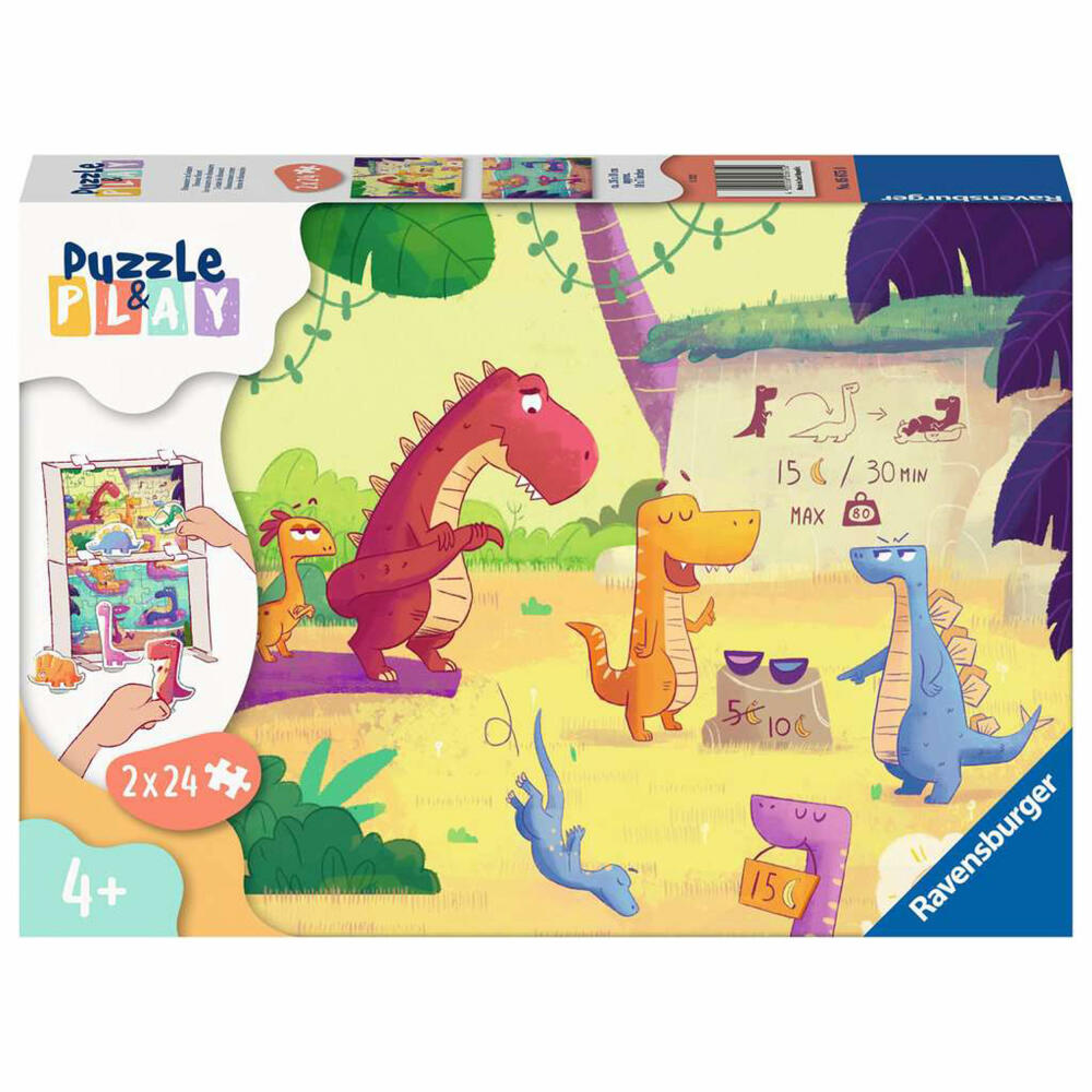 Ravensburger Kinderpuzzle Dinosaurier im Sommer, Kinder Puzzle, Puzzle & Play, 2 x 24 Teile, ab 4 Jahren, 05675