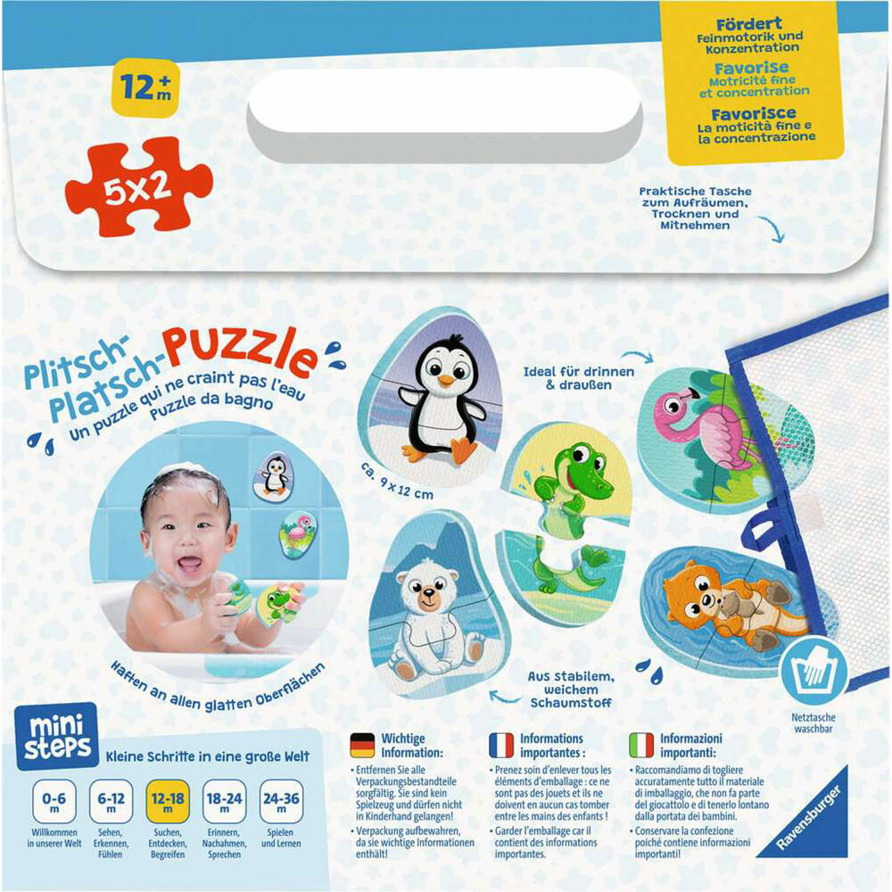 Ravensburger ministeps Plitsch-Platsch-Puzzle Lieblingstiere, Badespielzeug, Badepuzzle, ab 1 Jahr, 04589