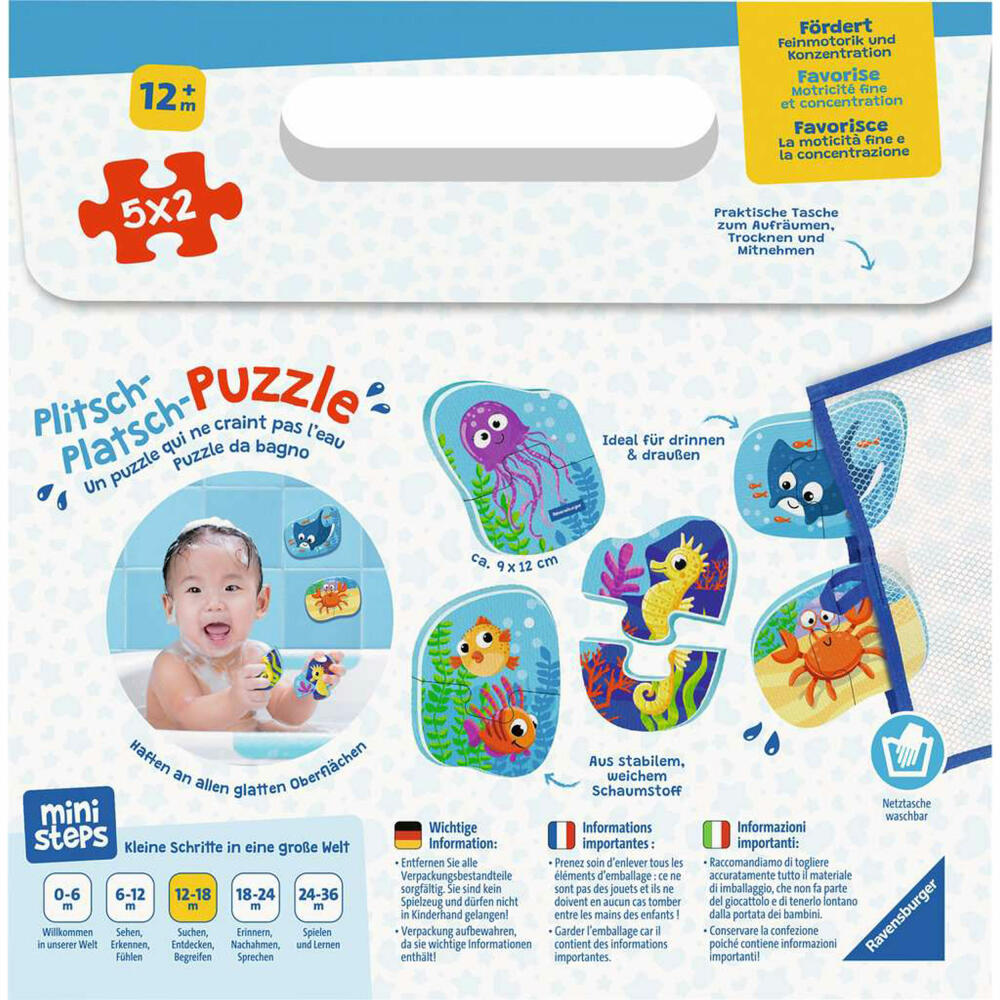 Ravensburger ministeps Plitsch-Platsch-Puzzle Meerestiere, Badespielzeug, Badepuzzle, ab 1 Jahr, 04588