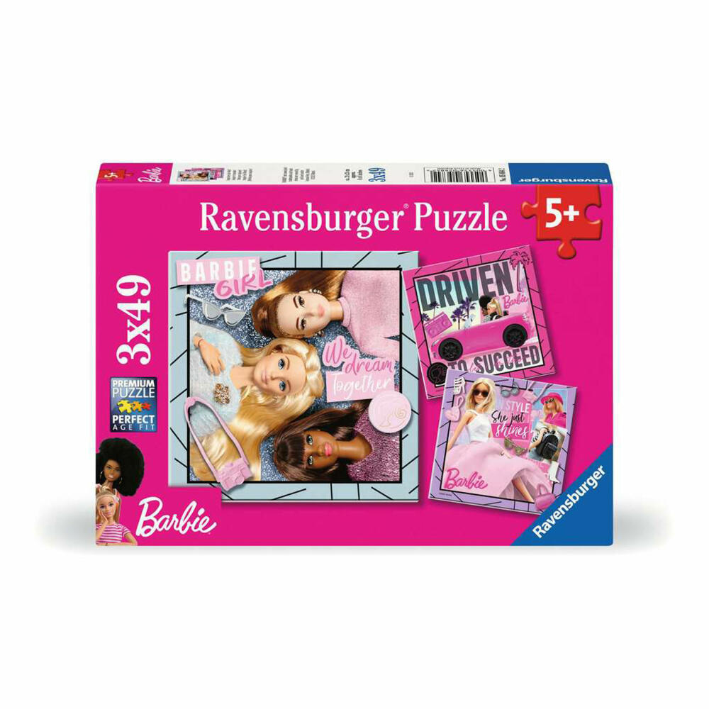 Ravensburger Kinderpuzzle Barbie Inspiriere die Welt!, Kinder Puzzle, Puzzles, 3 x 49 Teile, ab 5 Jahren, 05684