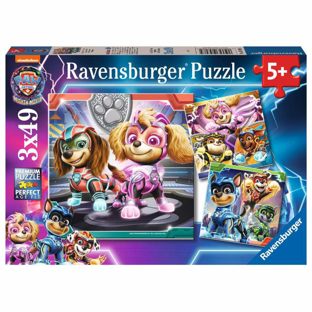 Ravensburger Kinderpuzzle PAW Patrol: The Mighty Movie, Kinder Puzzle, 3 x 49 Teile, ab 5 Jahren, 05708