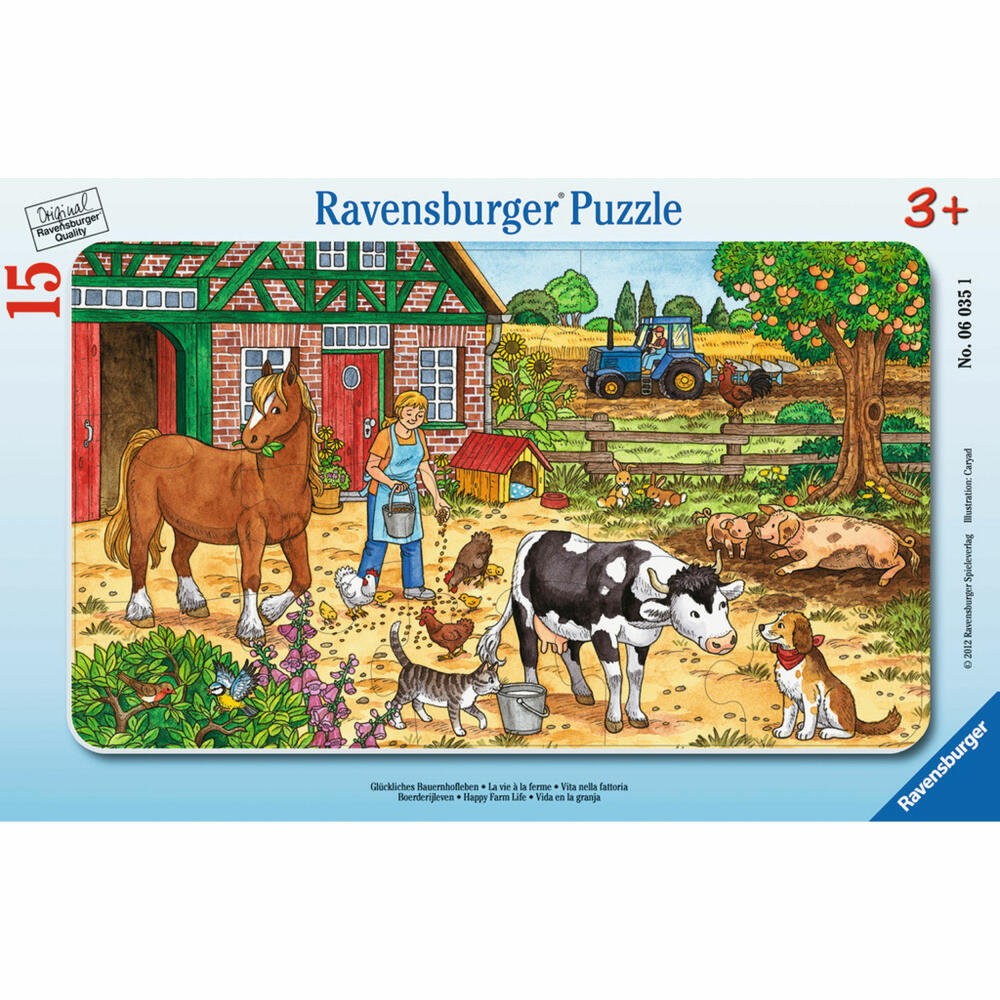 Ravensburger Puzzle Glückliches Bauernhofleben, Rahmenpuzzle, Kinderpuzzle, Legespiel, Kinder Spiel, Puzzlespiel, 15 Teile, 06035 1