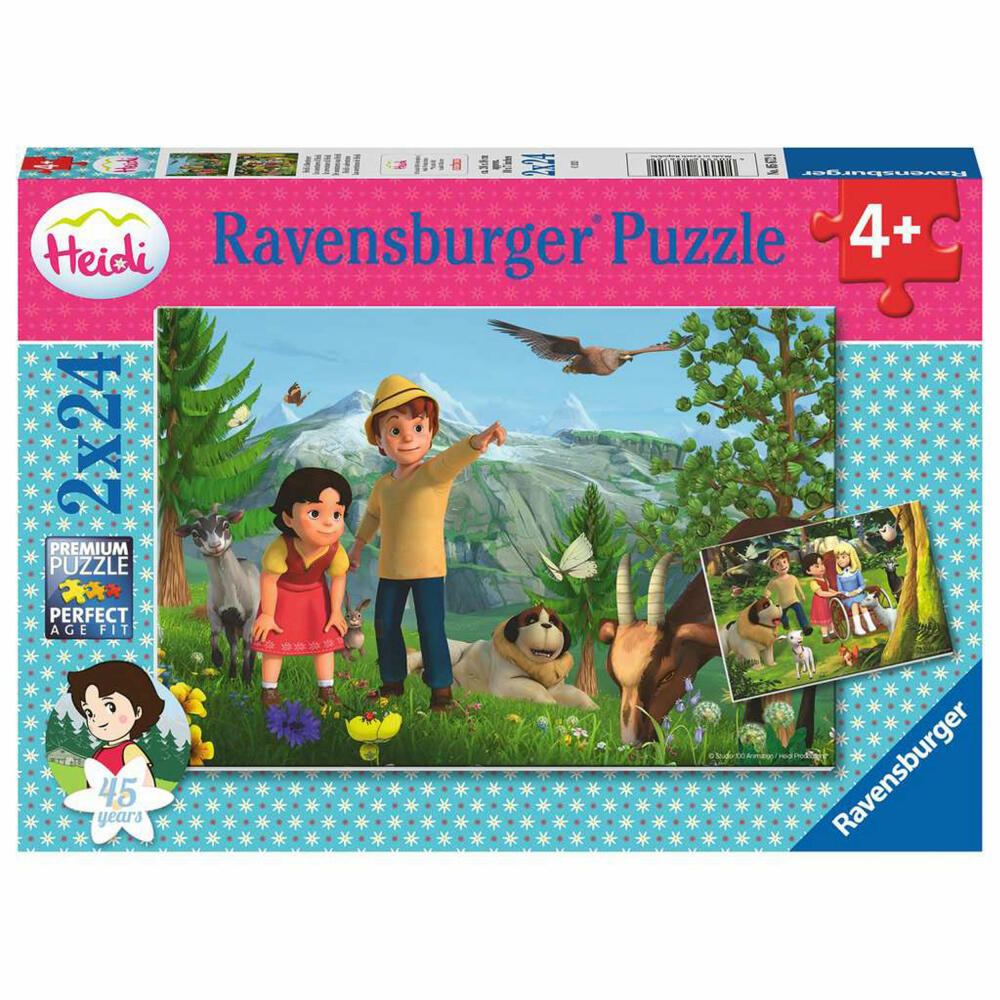 Ravensburger Heidi's Abenteuer, Puzzle, Kinderpuzzle, Legespiel, 2 x 24 Teile, 05672