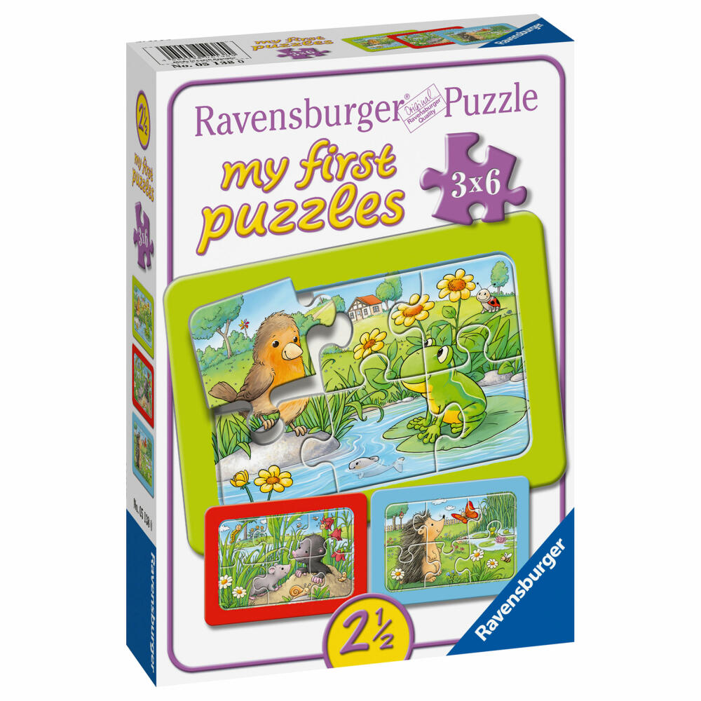 Ravensburger Puzzle Kleine Gartentiere, My First Puzzles, Kinderpuzzle, Rahmenpuzzle, Legespiel, 3 x 6 Teile, 05138