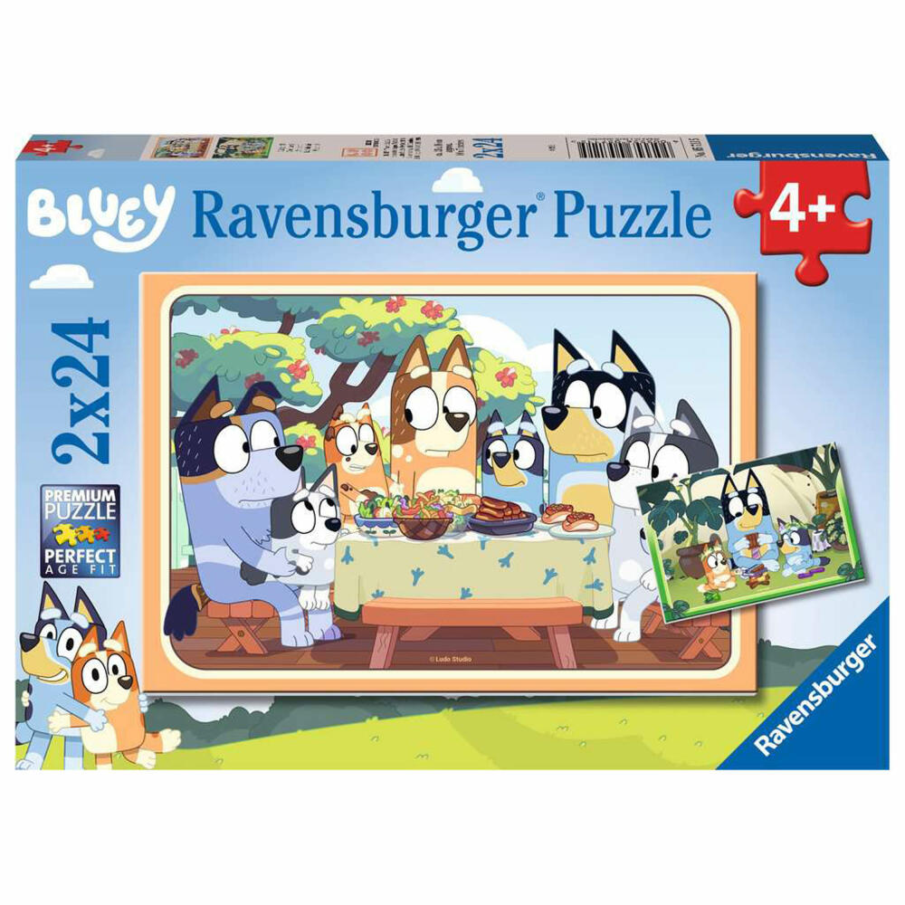 Ravensburger Bluey Auf gehts!, 2 x 24 Teile, Kinderpuzzle, Kinder Puzzle, ab 4 Jahren, 05711