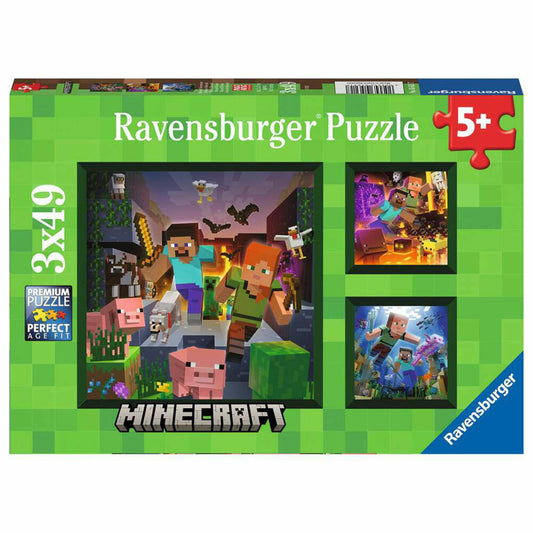 Ravensburger Minecraft Biomes, 3 x 49 Teile, Kinderpuzzle, Kinder Puzzle, ab 5 Jahren, 05621