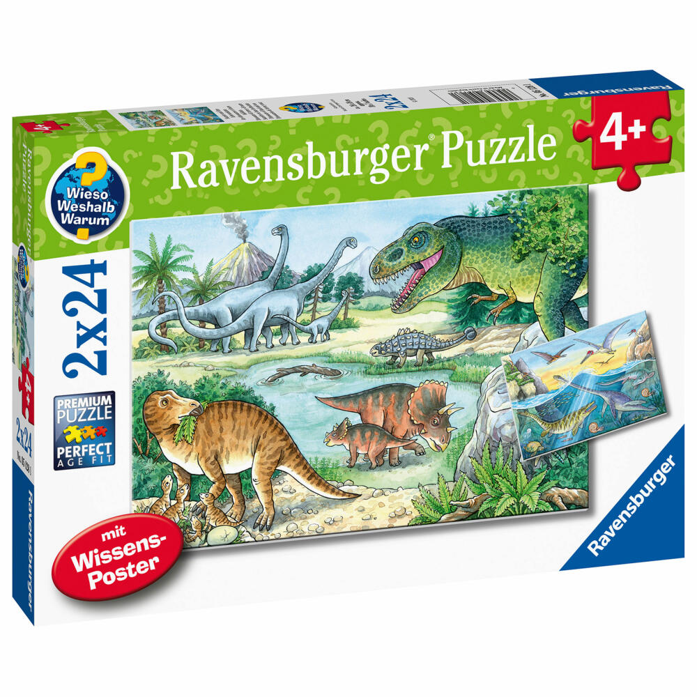 Ravensburger Puzzle Wieso Weshalb Warum Saurier und ihre Lebensräume, Kinderpuzzle, Legepsiel, 2 x 24 Teile, 05128