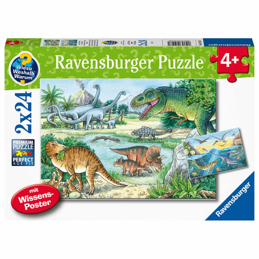 Ravensburger Puzzle Wieso Weshalb Warum Saurier und ihre Lebensräume, Kinderpuzzle, Legepsiel, 2 x 24 Teile, 05128