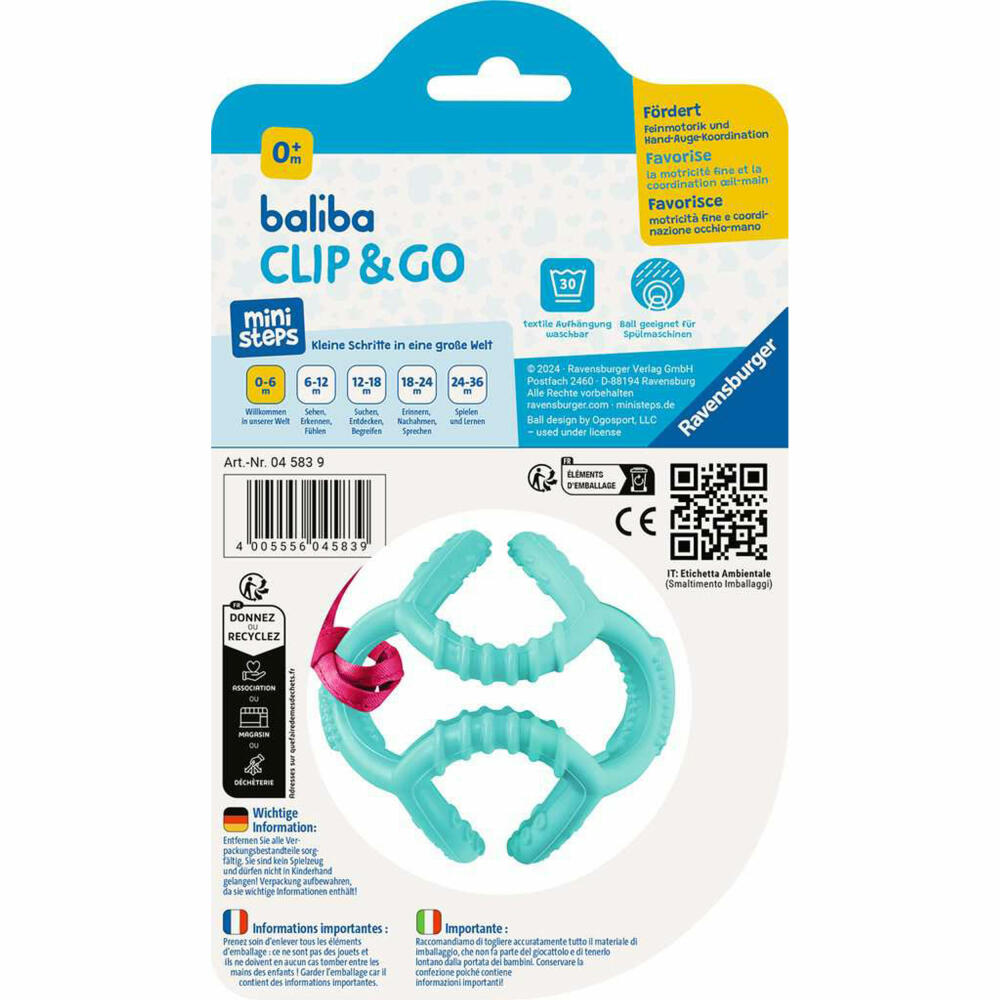 Ravensburger ministeps baliba Clip & Go, Greifball, Greifling, Beißball, Greifspielzeug, Türkis, 04583