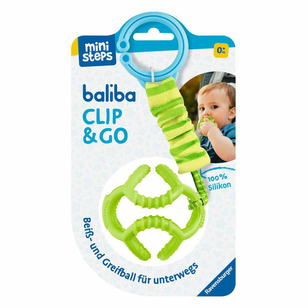 Ravensburger ministeps baliba Clip & Go, Greifball, Greifling, Beißball, Greifspielzeug, Grün, 04592