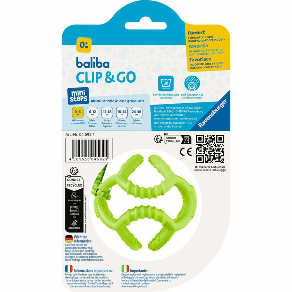 Ravensburger ministeps baliba Clip & Go, Greifball, Greifling, Beißball, Greifspielzeug, Grün, 04592