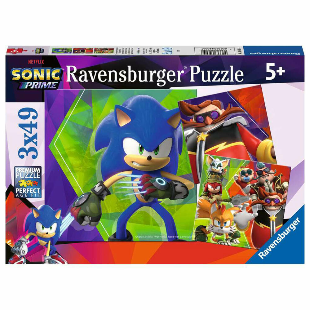 Ravensburger Kinderpuzzle Die Abenteuer von Sonic, Kinder Puzzle, Puzzles, 3 x 49 Teile, ab 5 Jahren, 05695