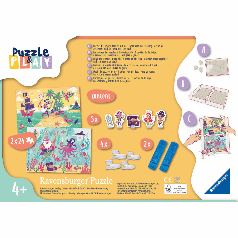 Ravensburger Puzzle&Play Piraten 1, Kinderpuzzle, Kinder Puzzle, Kinderspiel, 2 x 24 Teile, 05591