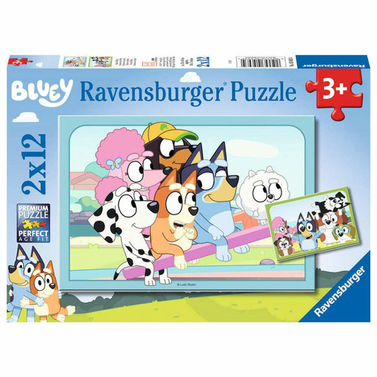 Ravensburger Spaß mit Bluey, 2 x 12 Teile, Kinderpuzzle, Kinder Puzzle, ab 3 Jahren, 05693