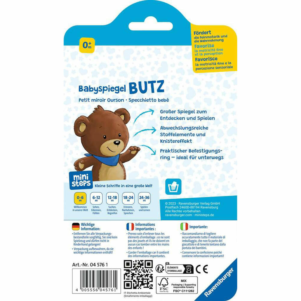 Ravensburger ministeps: Babyspiegel Butz, Babyspielzeug, Baby Spielzeug, Greifspielzeug, 04576