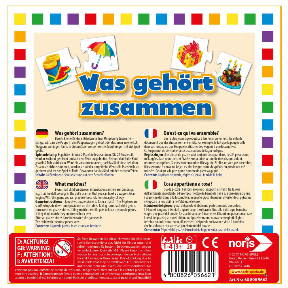 Noris Was gehört zusammen, Puzzlespiel, Lernspiel, Legespiel, Kinder, Spiel, 608985662