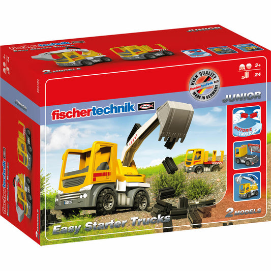 fischertechnik Junior Easy Starter Trucks Spielzeugbagger, 24-tlg., Spielzeug Bagger, Baustellenfahrzeuge, Baustellen LKW, Konstruktionsspielzeug, ab 3 Jahre, 554194