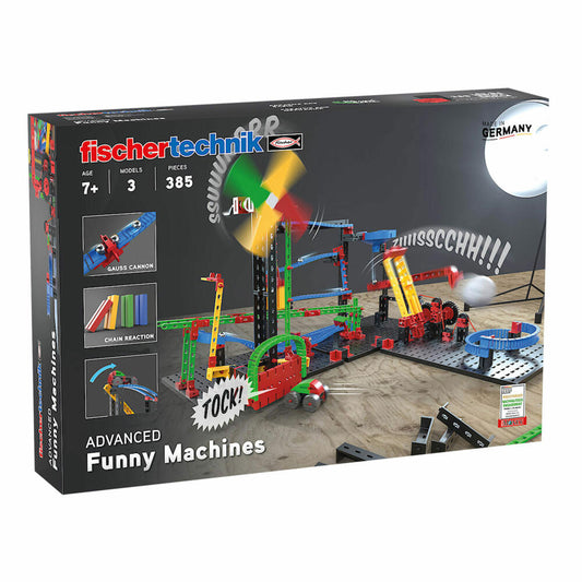 fischertechnik Advanced Funny Machines Kettenreaktion, Baukasten, Bau Konstruktionsspielzeug für Kinder, 385 Teile, 3 Modelle, ab 7 Jahren, 551588