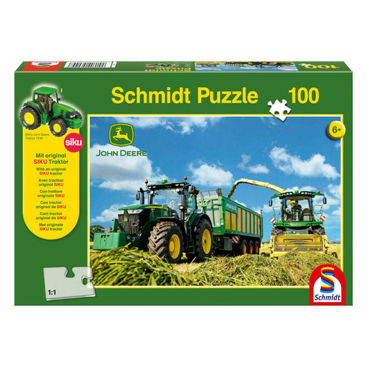 Schmidt Spiele 7310R Traktor mit 8600i Feldhäcksler, 100 Teile, + SIKU Traktor Kinderpuzzle (inkl. Traktor), John Deere, 56044