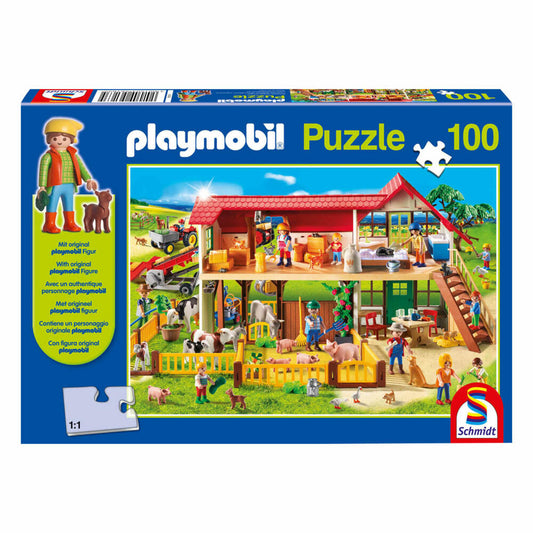 Schmidt Spiele Bauernhof, 100 Teile, Kinderpuzzle, Playmobil (inkl. Figur), Puzzle, 56163