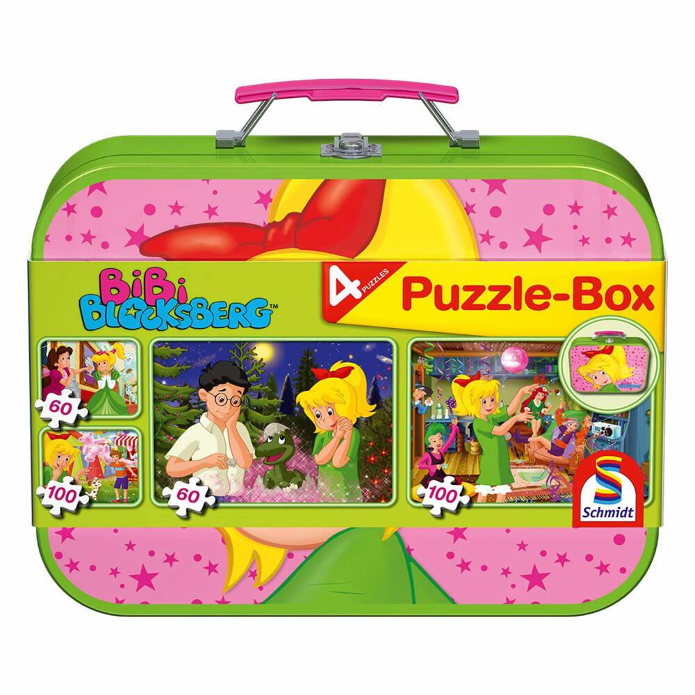 Schmidt Spiele Bibi Blocksberg, Puzzle-Box im Metallkoffer, 2 x 60, 2 x 100, Puzzle, Kinderpuzzle, 55595