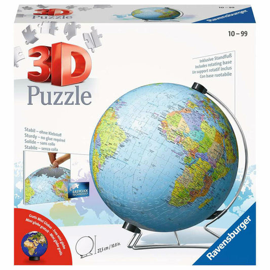 Ravensburger 3D-Puzzle-Ball Globus in deutscher Sprache, dreidimensionales Puzzle, 540 Teile, 11159