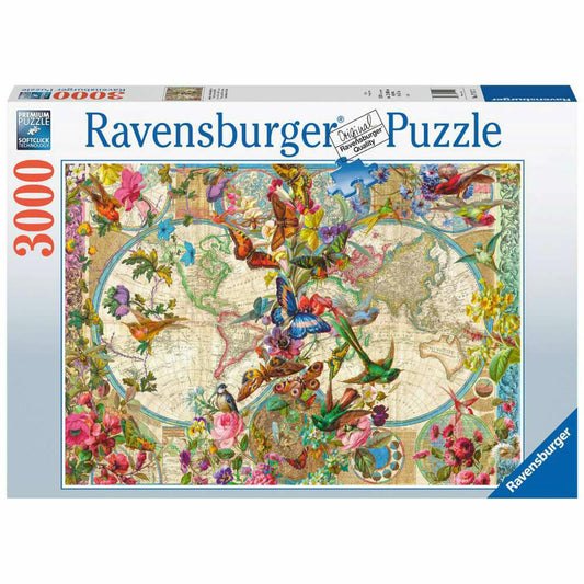 Ravensburger Puzzle Weltkarte mit Schmetterlingen, Erwachsenenpuzzle, 3000 Teile, 17117
