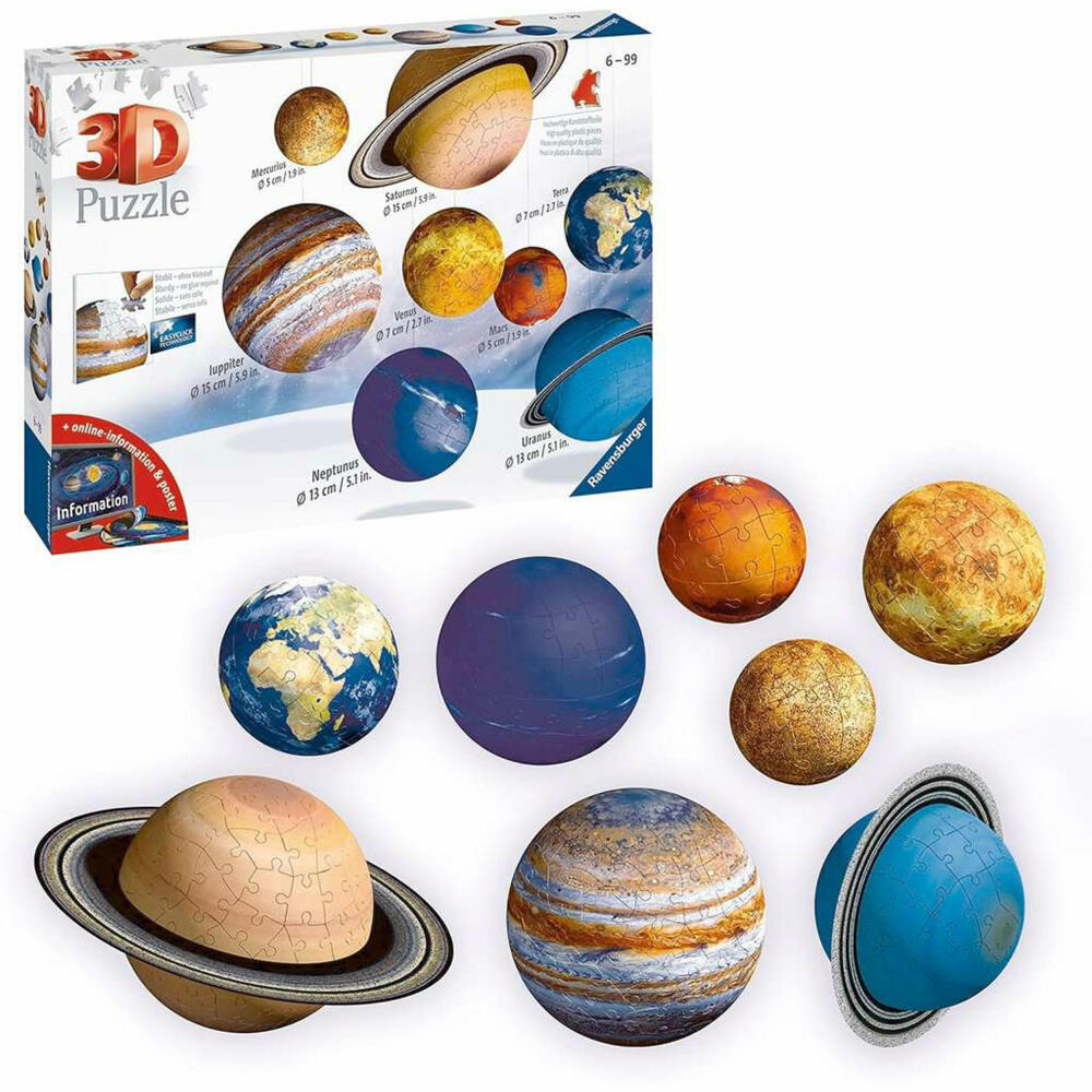 Ravensburger 3D-Puzzle-Ball Planetensystem, dreidimensionales Puzzle, 540 Teile, 11668