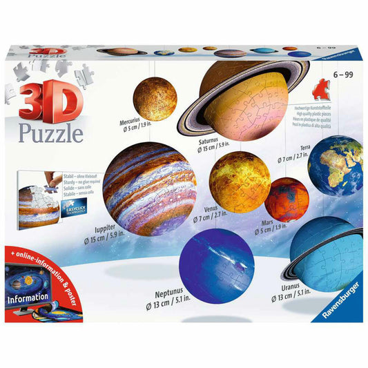 Ravensburger 3D-Puzzle-Ball Planetensystem, dreidimensionales Puzzle, 540 Teile, 11668