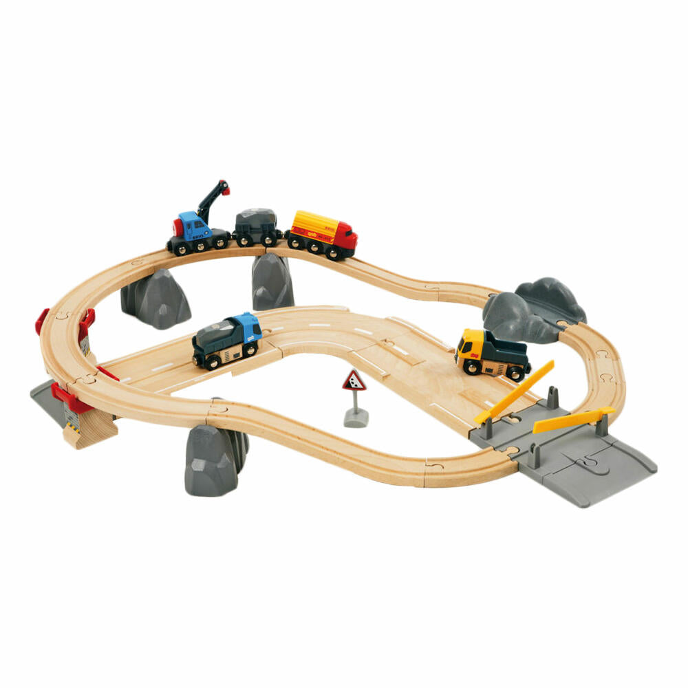 BRIO Straßen & Schienen Steinverlade Set, 32-tlg., Zubehör für die Holzeisenbahn, Holzspielzeug, Holz Spielzeug, 33210