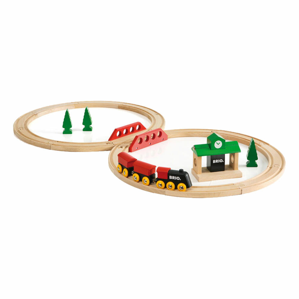 BRIO Classic Line Bahn Acht Set, 22-tlg., Zubehör für die Holzeisenbahn, Eisenbahn, Holzspielzeug, Holz Spielzeug, 33028