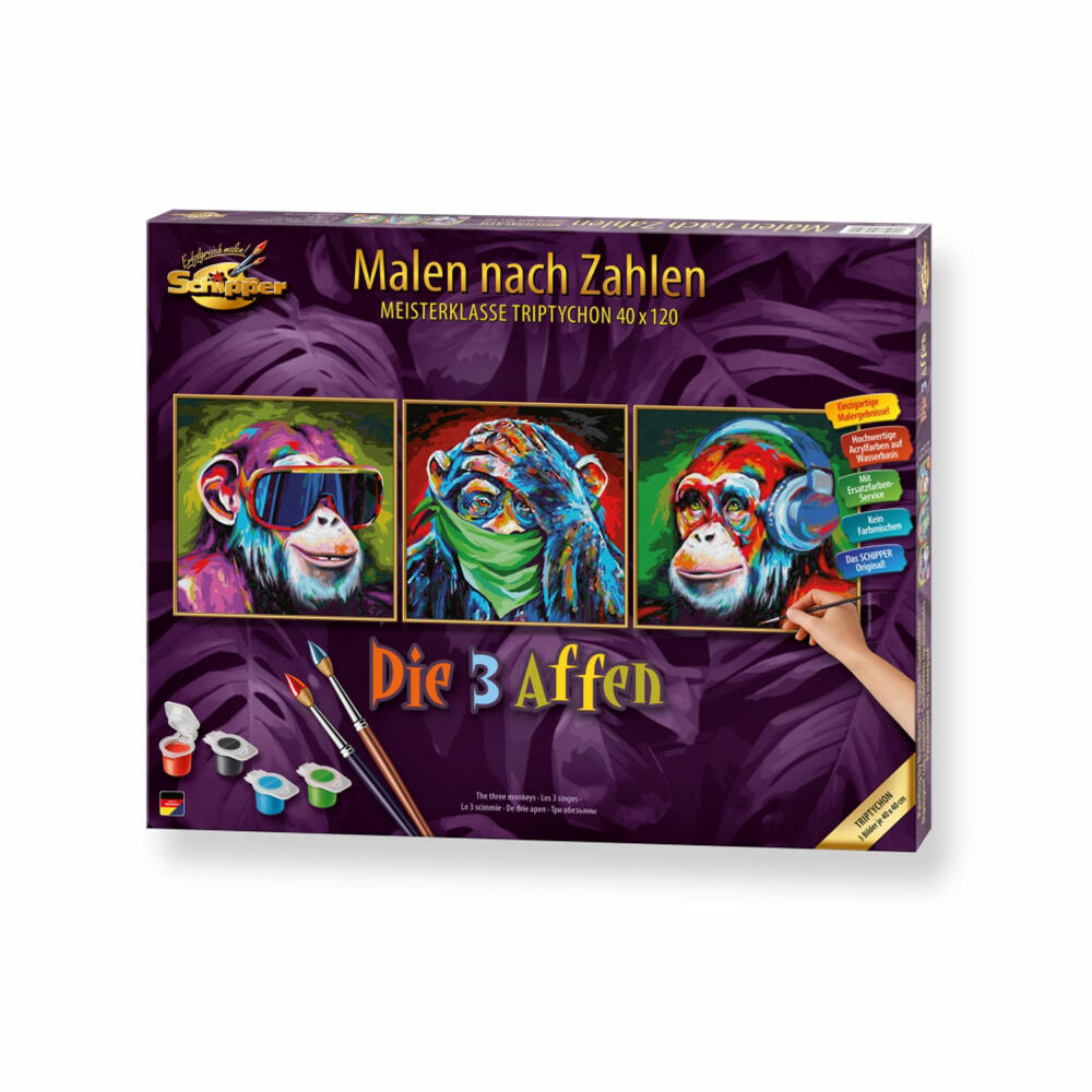 Schipper Malen nach Zahlen Die 3 Affen, Meisterklasse Triptychon, Malvorlage, Wandbild, 609470859