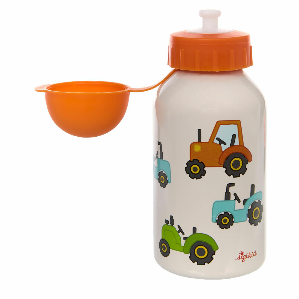 sigikid Edelstahl Trinkflasche Traktor, Kindertrinkflasche, Kinder Flasche, Wasserflasche, Beige / Orange, 350 ml, 25238