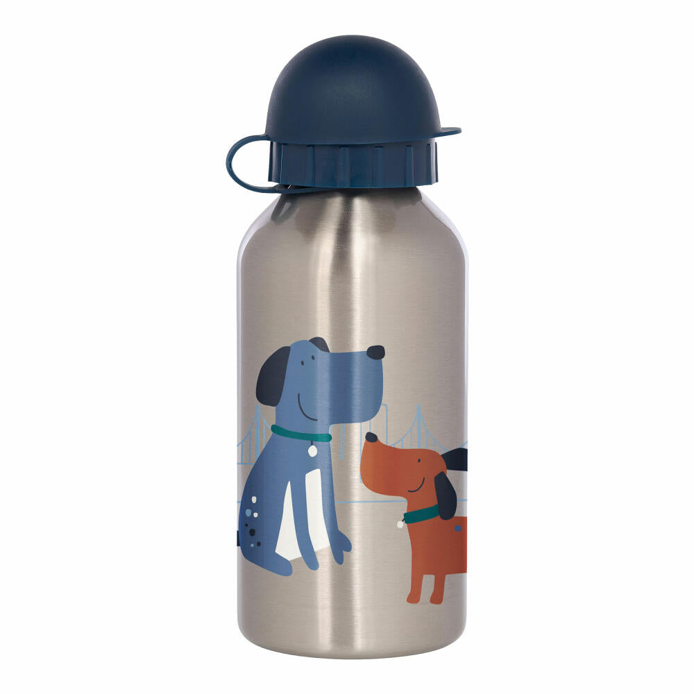 sigikid Trinkflasche Hund, Green Collecction, Kindertrinkflasche, Kinder Flasche, Wasserflasche, Edelstahl, Blau, 400 ml, 25098