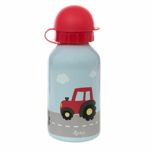 sigikid Edelstahl Trinkflasche Traktor, Kindertrinkflasche, Kinder Flasche, Wasserflasche, Hellblau / Rot, 350 ml, 25199