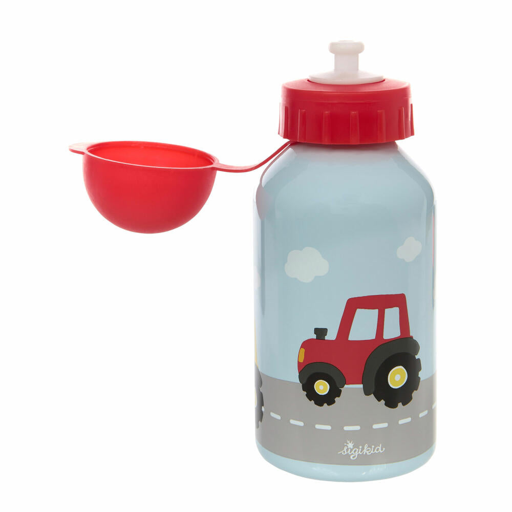 sigikid Edelstahl Trinkflasche Traktor, Kindertrinkflasche, Kinder Flasche, Wasserflasche, Hellblau / Rot, 350 ml, 25199