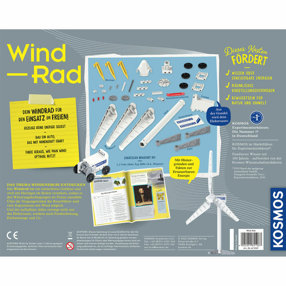 KOSMOS Wind-Rad Modellbausatz, Experimentierkasten, Windkraft Lernspielzeug, ab 8 Jahren, 621087