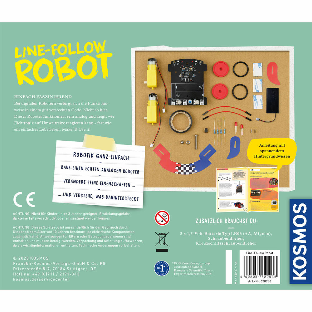 KOSMOS Line-Follow Robot, Experimentierkasten, Roboter, DIY, Bausatz, Baukasten, 620936