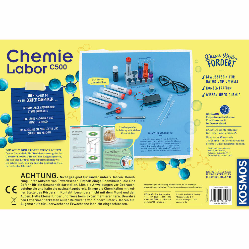 KOSMOS Chemielabor C500, Starter-Set, Experimentierkasten, Chemie Labor, Forscherset, ab 9 Jahren, 645571