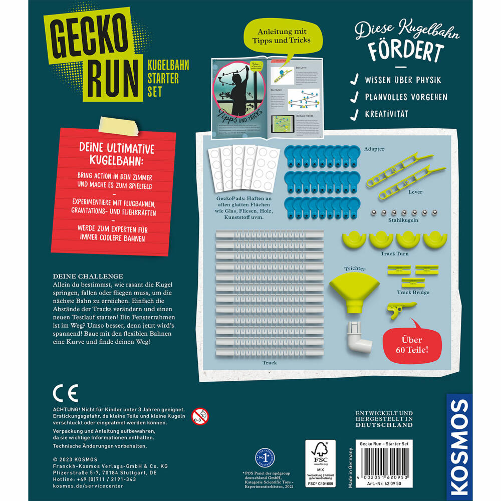 KOSMOS Gecko Run - Starter-Set, Kugelbahn, Kugel Bahn, Baukasten, Experimentieren, 620950