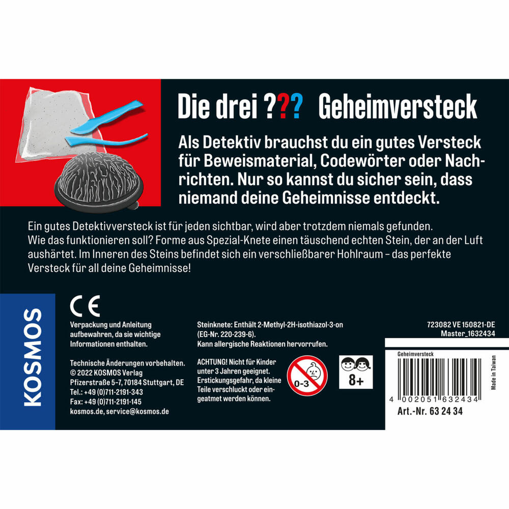 KOSMOS Die drei ??? Geheimversteck, Große Dose, Detektivgadget, Detektiv-Set, DIY, Stein-Knete, 632434