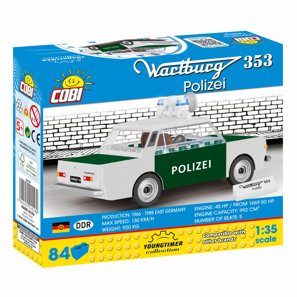 COBI Youngtimer Collection Wartburg 353 Polizei, Auto, Fahrzeug, Sammelautos, Spielzeug, Spielen, Konstruktionsbausteine, 84 Teile, 24558