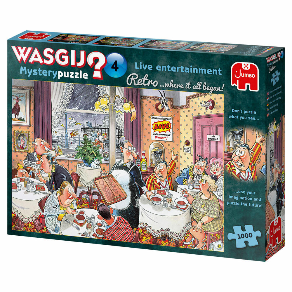 Jumbo Spiele Wasgij Retro Mystery 4 - Live Unterhaltung!, Puzzle, Mysterypuzzle, Rätsel, 1000 Teile, 19177