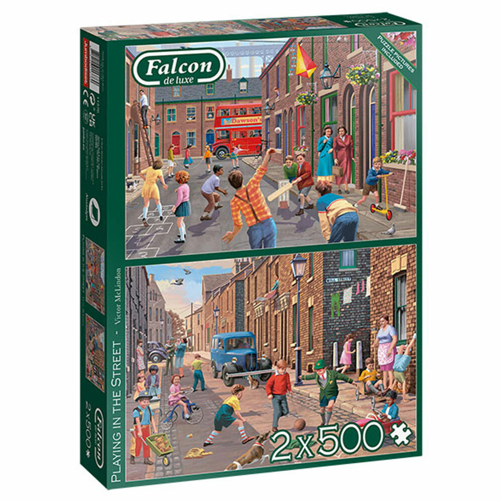 Jumbo Spiele Falcon Playing in the Street, Puzzle, Erwachsenenpuzzle, Puzzlespiel, 2 x 500 Teile, 11376