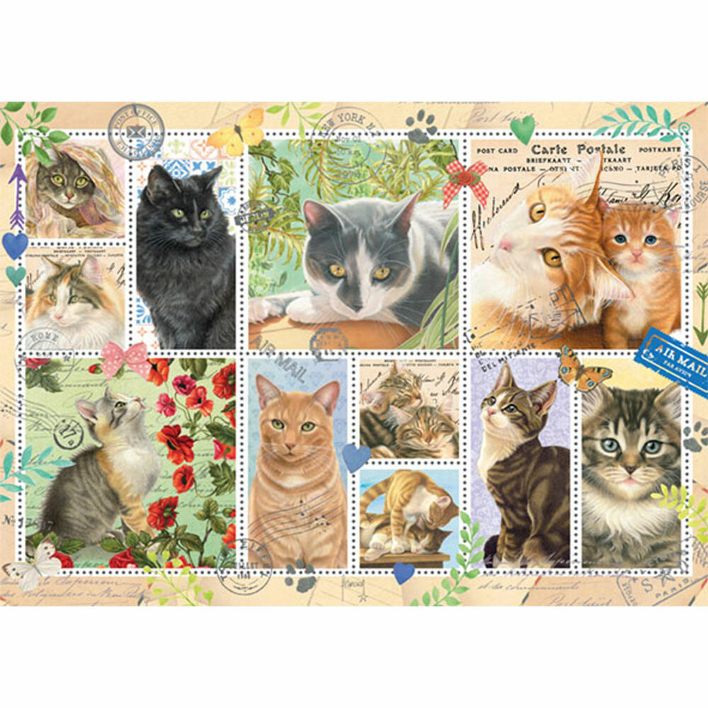 Jumbo Spiele Briefmarken Sammlung Katzen, Puzzle, Erwachsenenpuzzle, Puzzlespiel, 1000 Teile, 18813