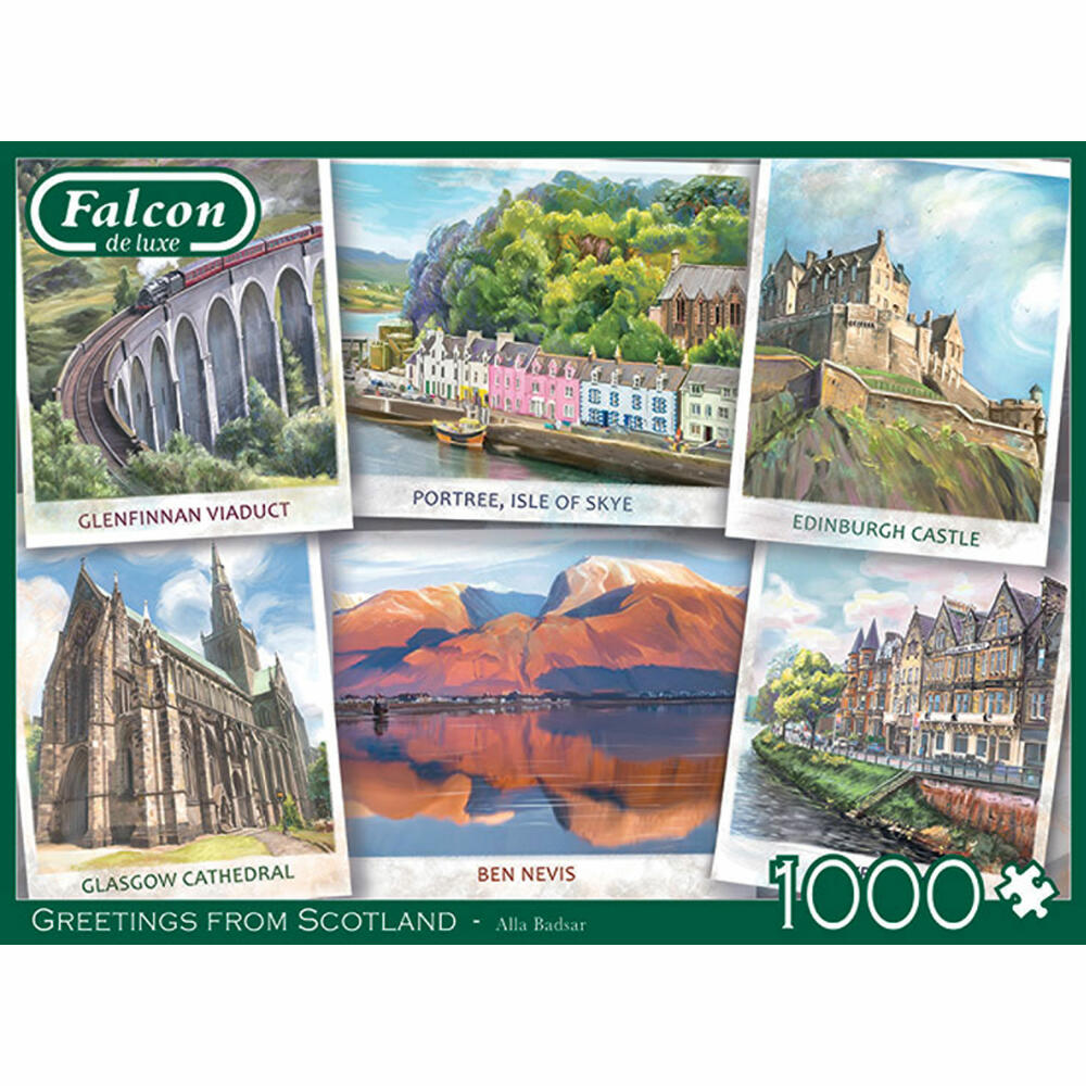 Jumbo Spiele Falcon Greetings from Scotland, Puzzle, Erwachsenenpuzzle, Puzzlespiel, 1000 Teile, 11325