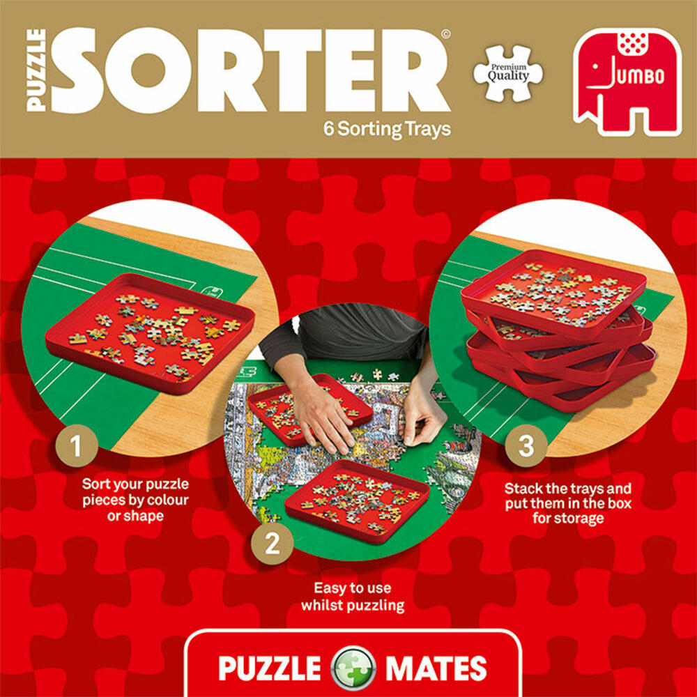 Jumbo Spiele Puzzle Mates - Sortierfächer, 6 Stück, Sortierhilfe, Aufbewahrung, 20 x 20 cm, 17953